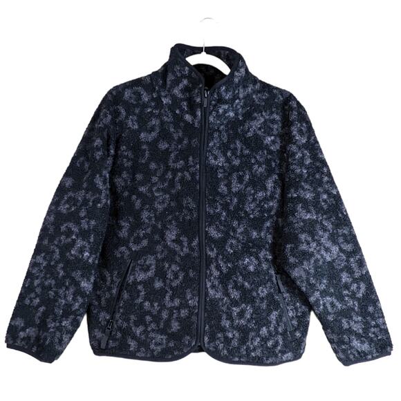 All in Motion Sherpa Jacket Women XXL Animal Print Relaxed Zip Dark Gray Coat - Picture 1 of 10